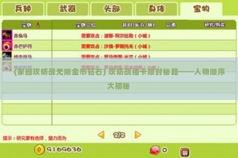 (家园攻防战无限金币钻石) 攻防战抽卡限时秘籍——人物顺序大揭秘